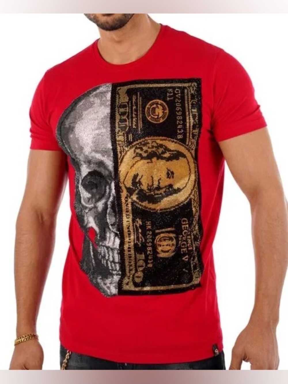 Premium Rhinestone Skull & Banknote Tee 🔥 Runs Small - Fits XL